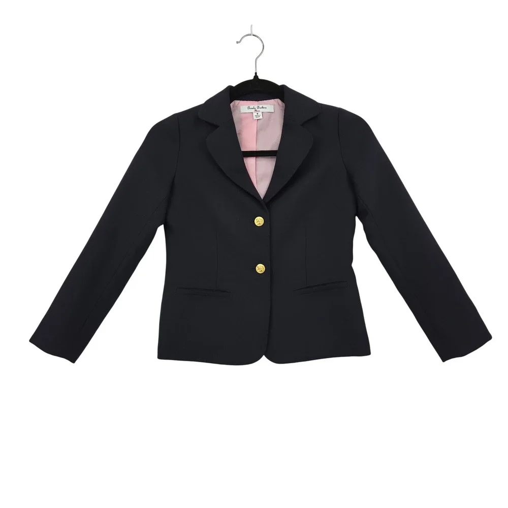 Brooks Brothers Fleece Kids Navy Blue 100% Wool Blazer Gold Buttons Size 8